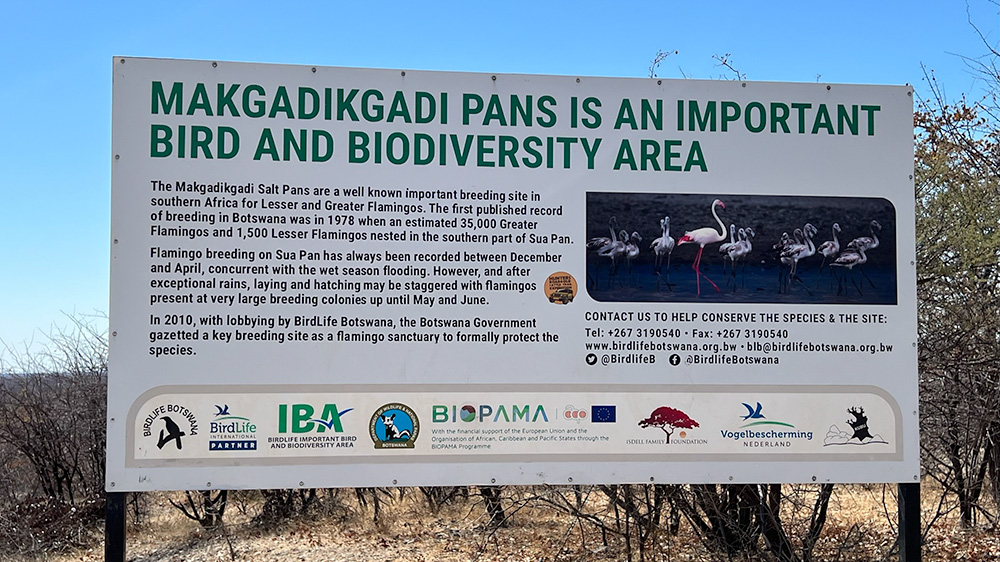 photo of the signboard announcing the Makgadikgadi Pans