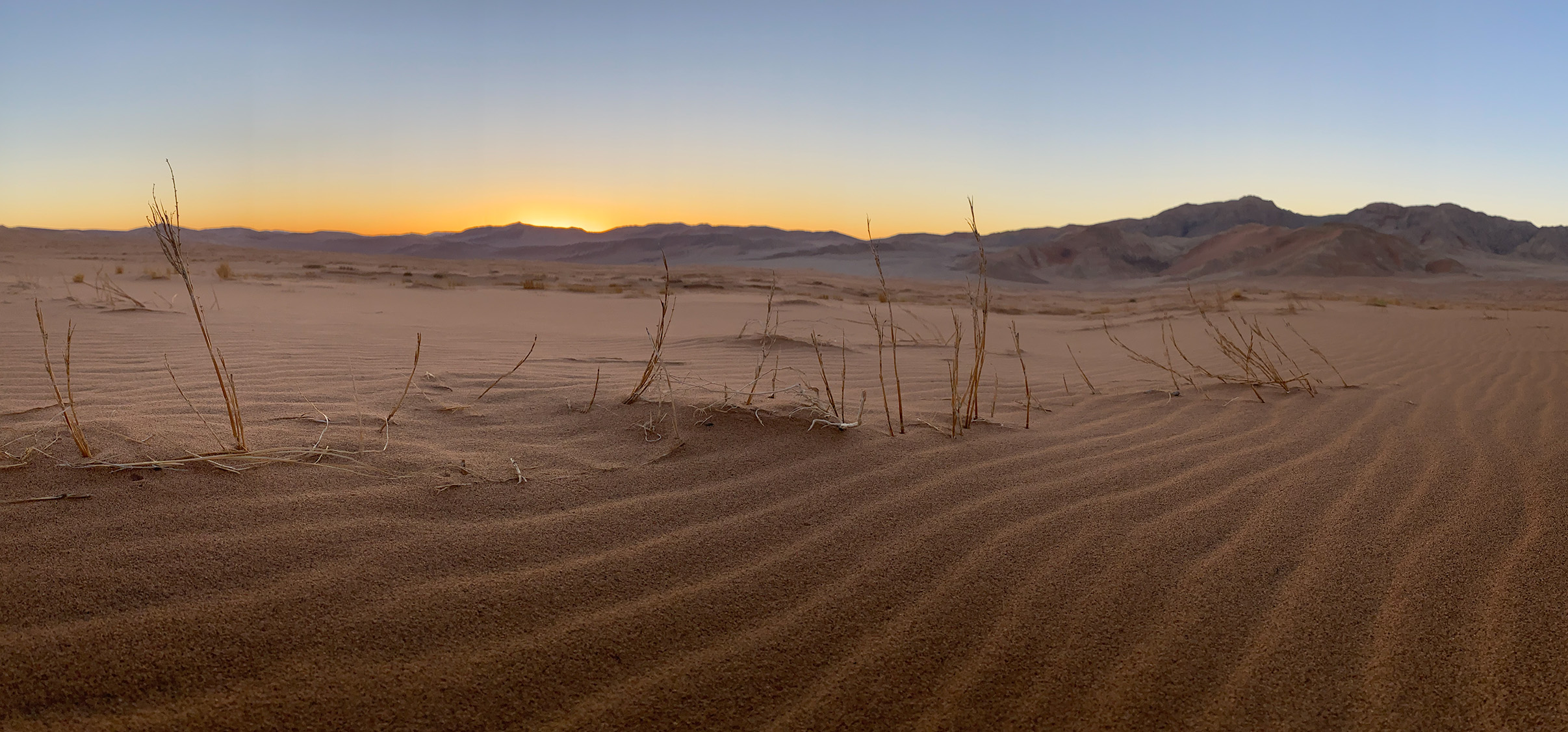 view of desert sands with mountains in the background